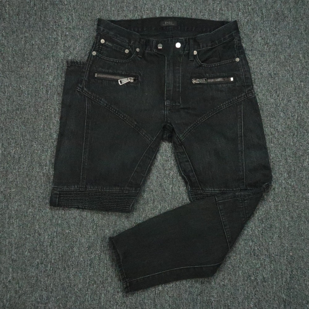 Polo‎ Ralph Lauren Jeans Womens 28 Black Moto Biker Ankle Zip Pockets